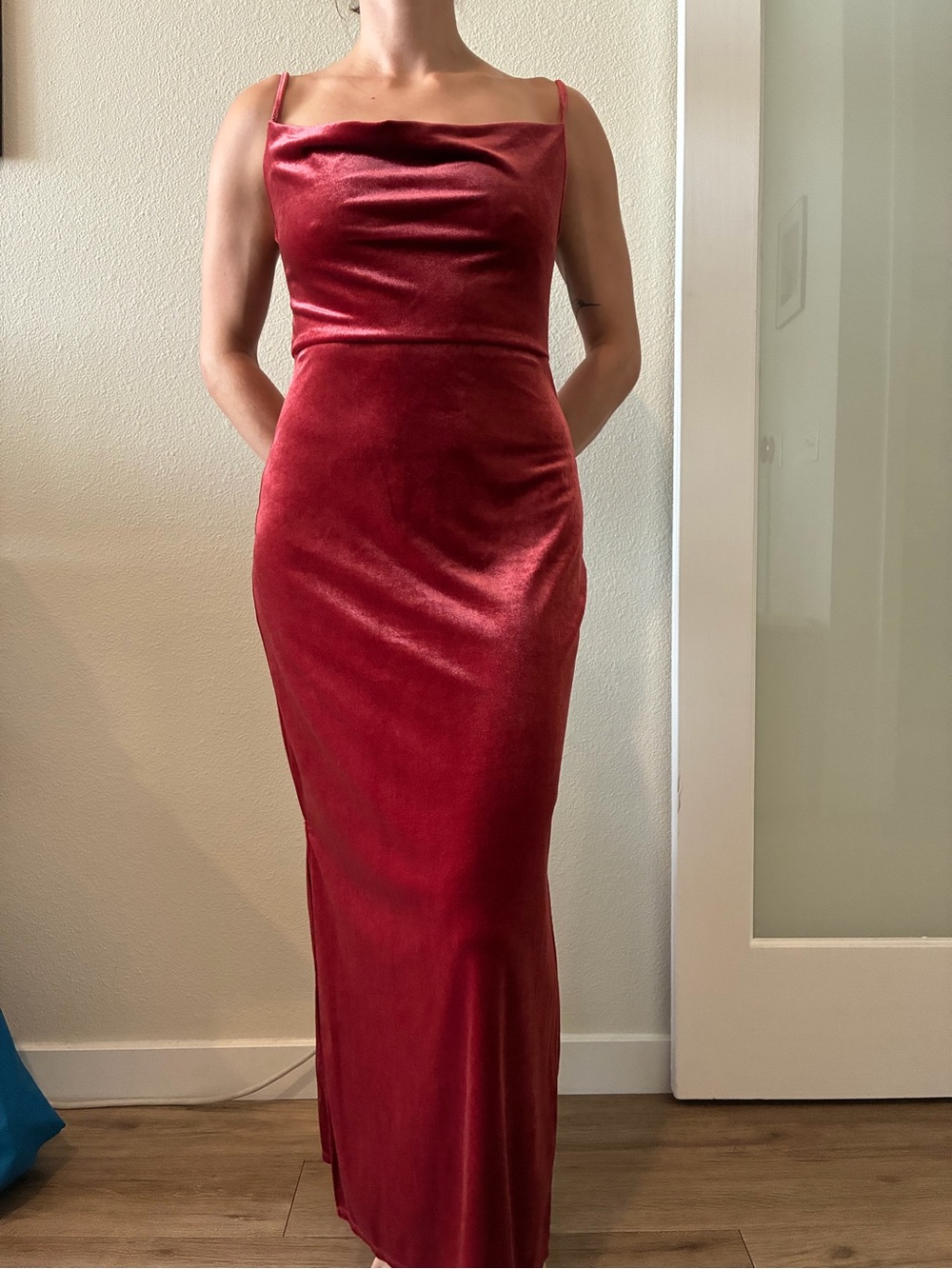 Taylor Satin-Texture Maxi Formal Dress in Deep Red - Dances, Weddings, Prom